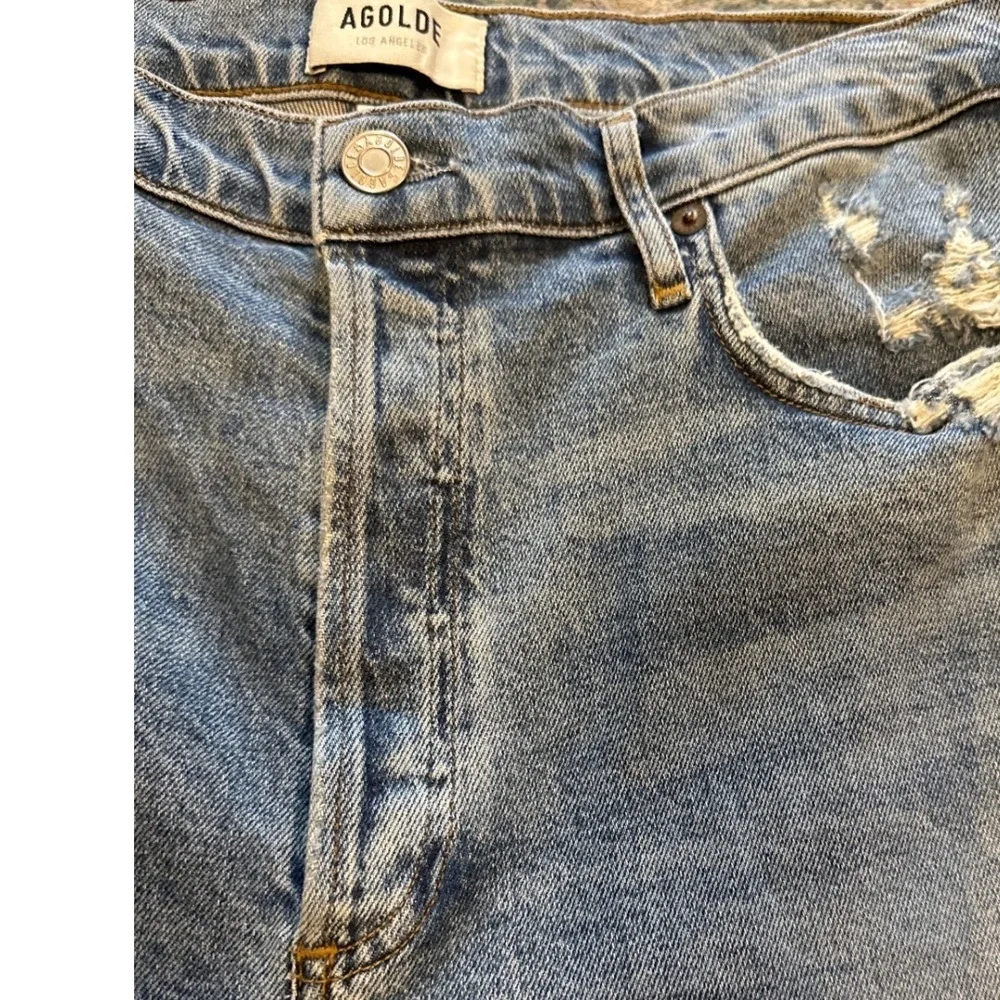AGOLDE Nico High Rise Straight Jeans 28 Distressed Raw Step Hem Premium Denim